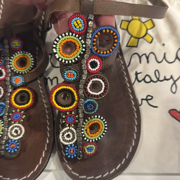 Larettamia Hand Beaded Leather Sandals 38 - Picture 2 of 7